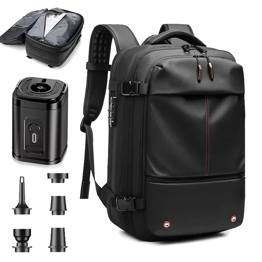 Backpack Man Travel Vacuum Compression With Electric Pump 17in Laptop Bag Waterproof Storage Expandable Fashion Casual Back Pack